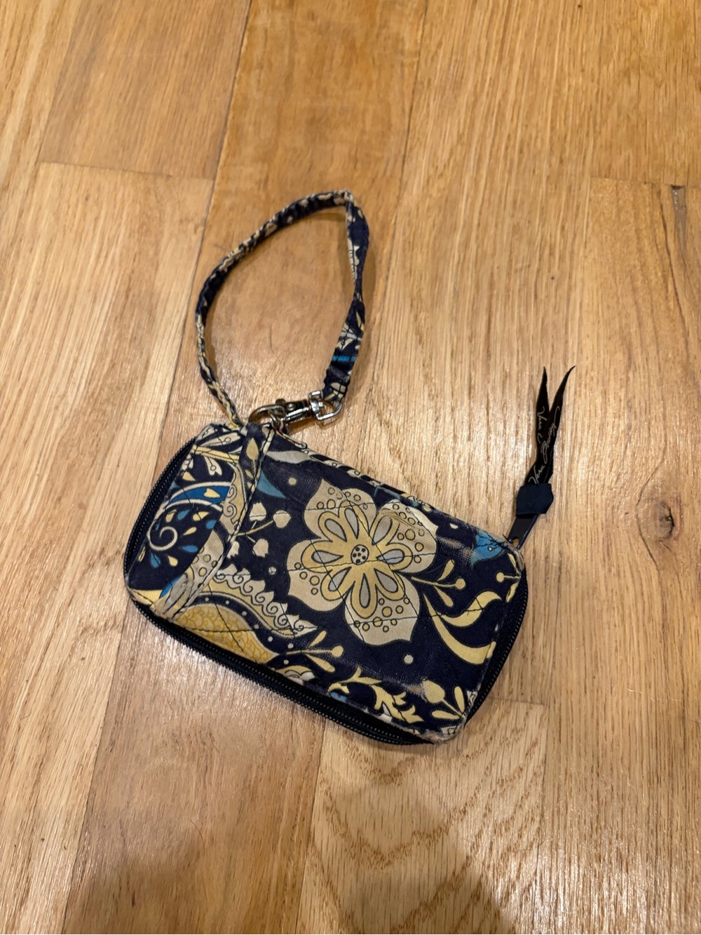 Vera Bradley Wristlet Wallet in Navy Blue and Yellow Floral Print